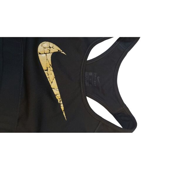 Nike Sports Bra Womens Small Dri-Fit  Black Gold Swoosh Criss Cross Back Workout - Picture 10 of 12